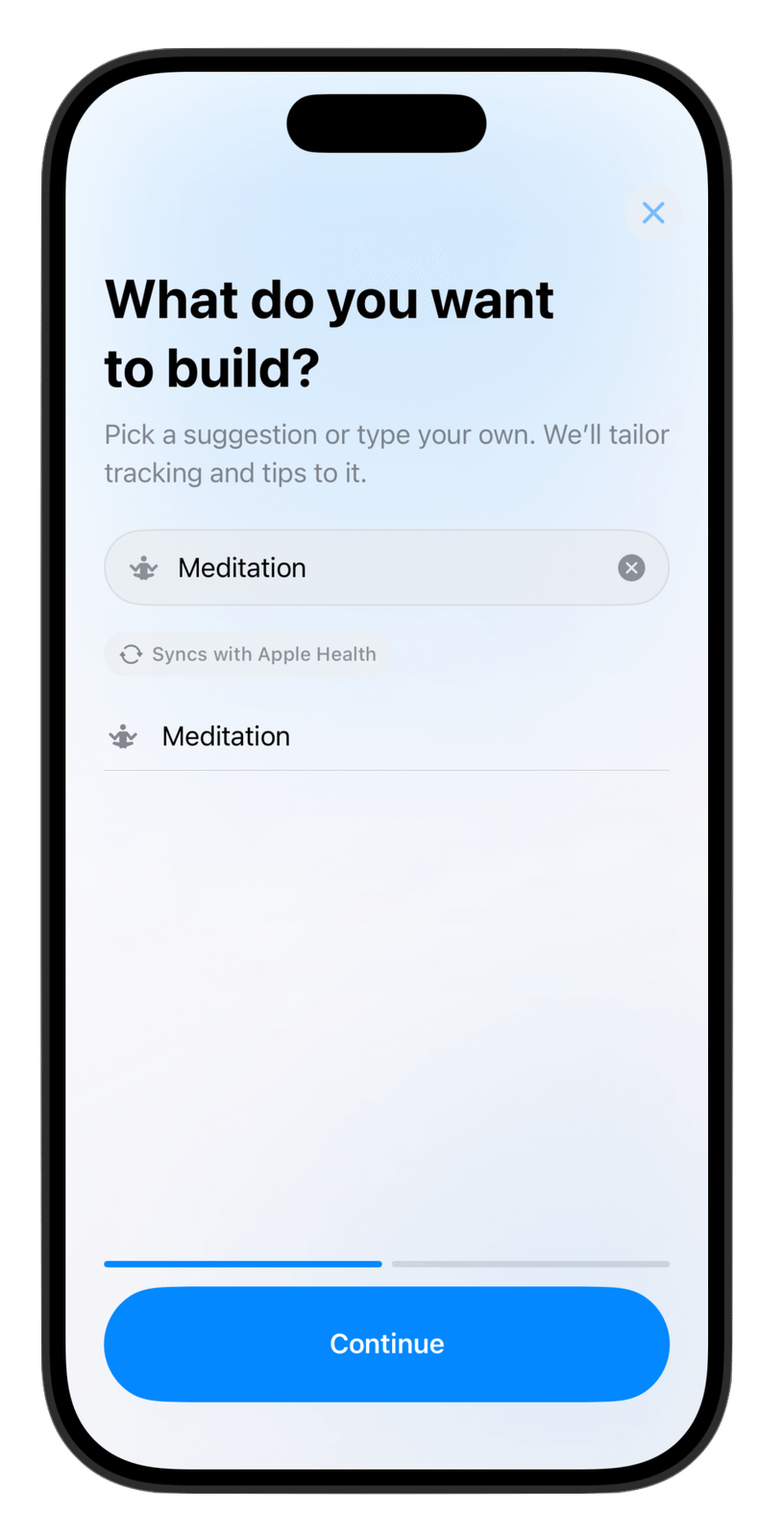 HobbyIt onboarding screen for choosing a habit to build